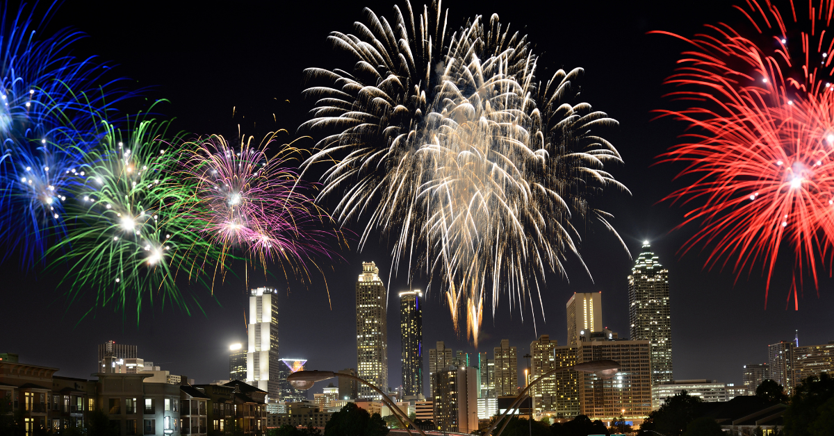 fireworks over the atlanta skyline