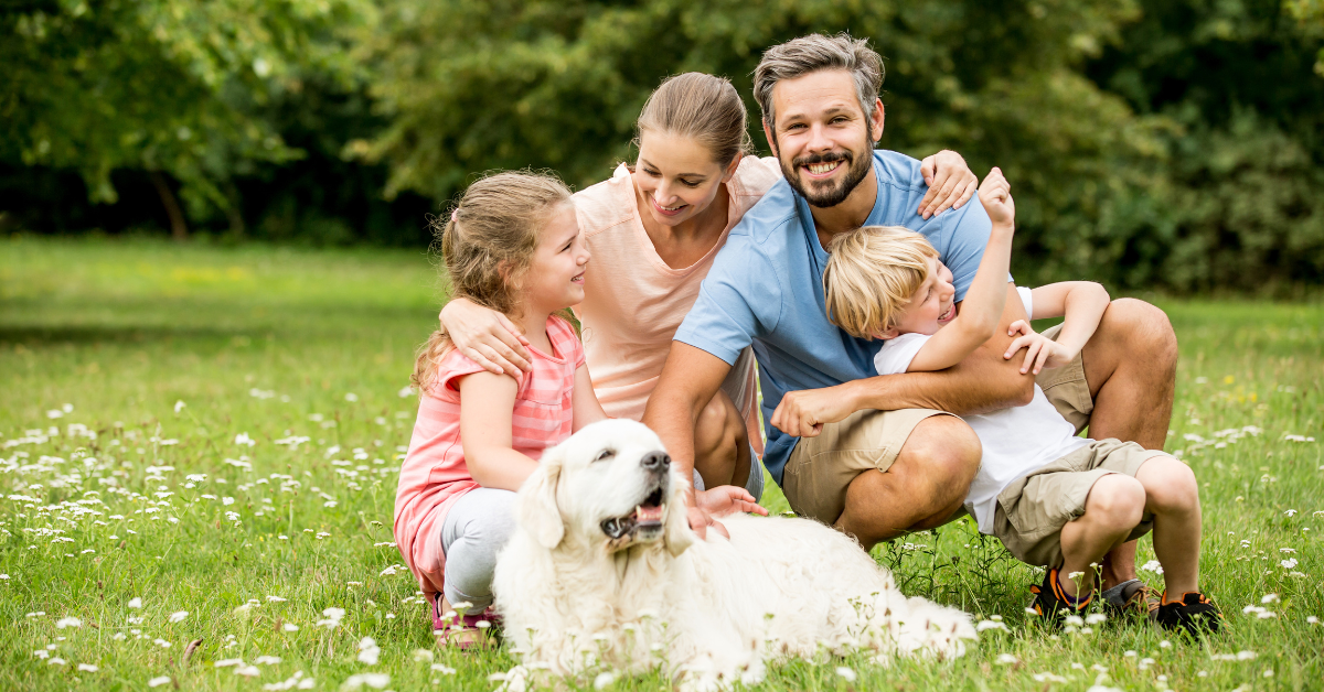 family with dog in atlanta in the spring